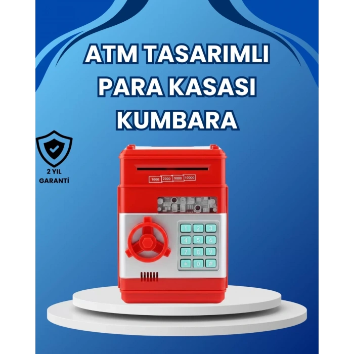 Kırmızı ATM Tasarımlı Şifreli Para Kasası Kumbara