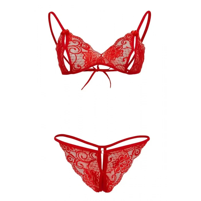 Kırmızı Dantelli Fantazi Sütyen ve G-String Takım TM2048