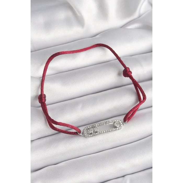 Kırmızı İpli Asansörlü Zirkon Taşlı Gümüş Messika Model Kadın Bileklik - TJ-BB6582