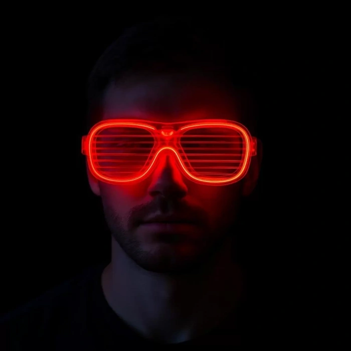 Kırmızı Led Işıklı Parti Gözlüğü - Neon Glow Şerit Gözlük 3 Modlu