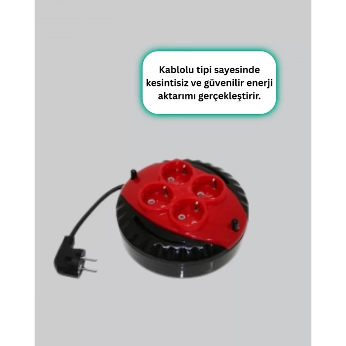 Kırmızı Renk 5 Metre 4’lü Kablolu Priz Makarası