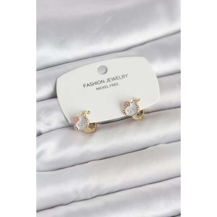 Kitty Model Gold Renk Pirinç Çocuk Küpe - TJ-BKP11652
