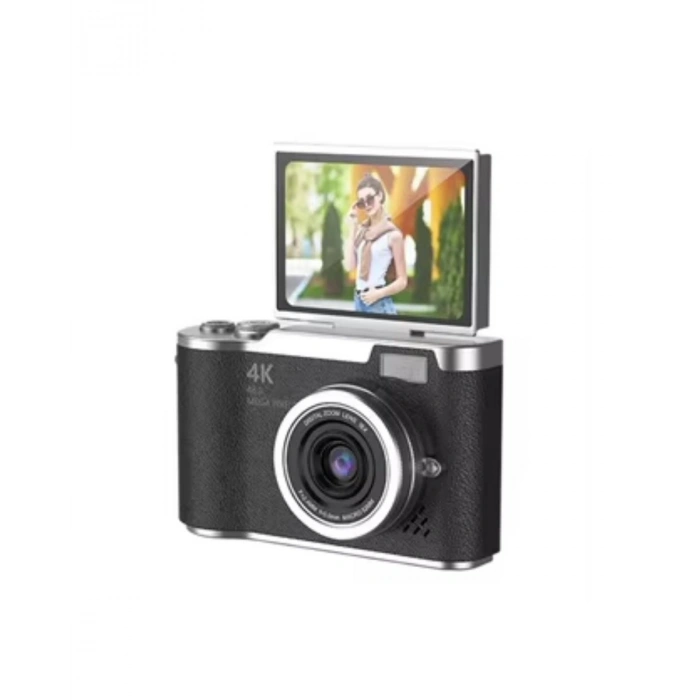 Kompakt 4K Dijital Kamera 48 MP Sensör 8X Zoom Flip Ekran Vlog ve Selfie Uyumlu