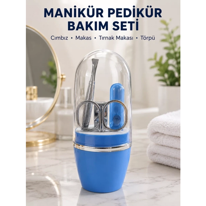 Kompakt Manikür Bakım Seti Mavi Taşınabilir Kişisel Bakım Çantası