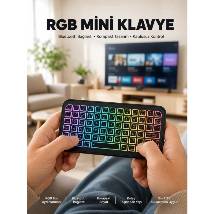 Kompakt Siyah RGB Işıklı Bluetooth Mini Klavye