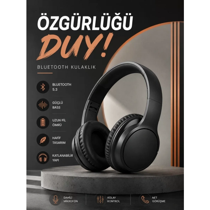 Kulak Üstü Bluetooth Kulaklık Ayarlanabiilir Uzun Pil Ömrü Kablosuz 5.0 Bluetooth