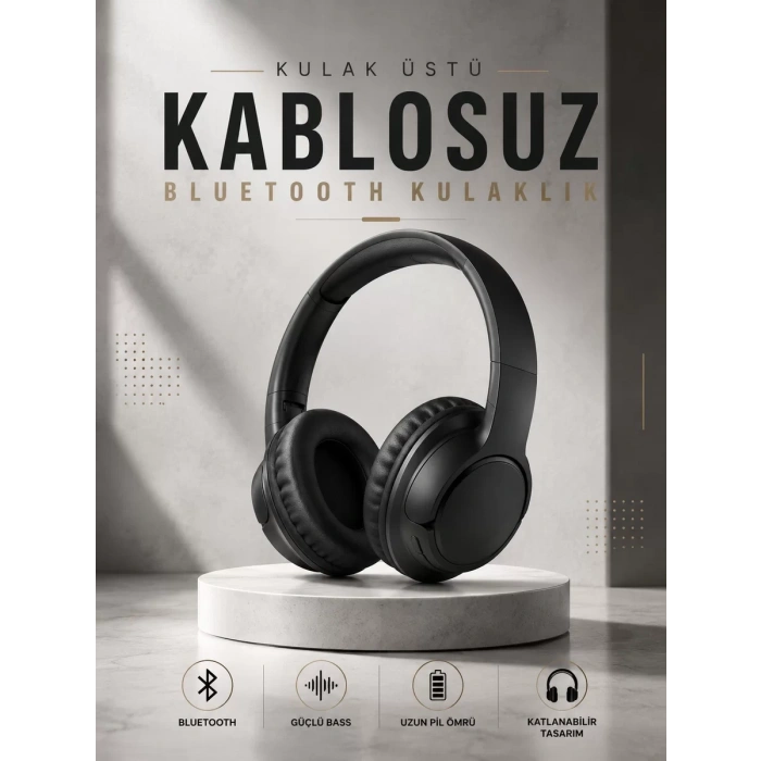 Kulak Üstü Kablosuz Bluetooth Kulaklık Yüksek Ses Kaliteli ANC Özelliği