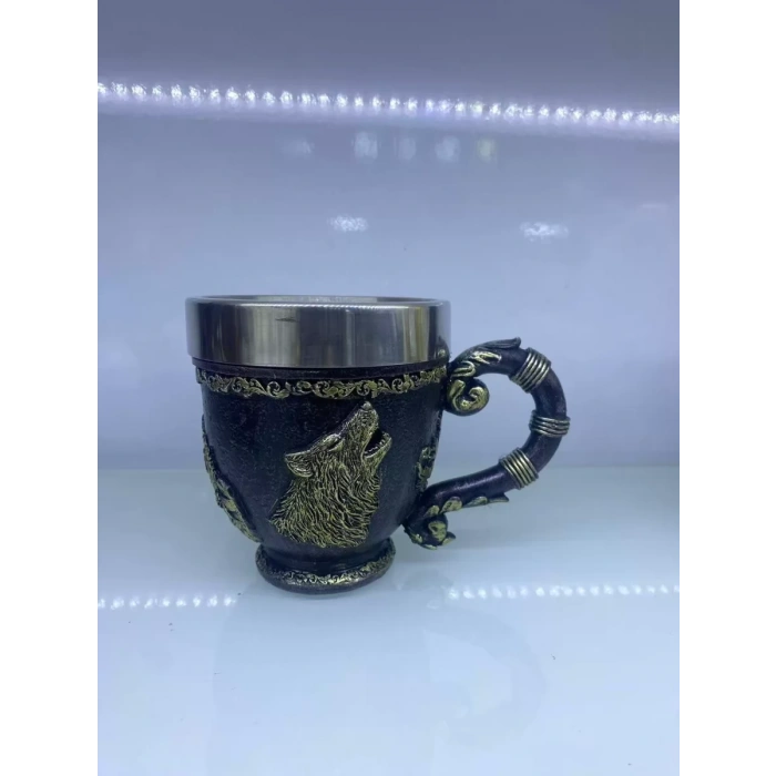 Kurt işlemeli Çelik Kupa Kod 6922