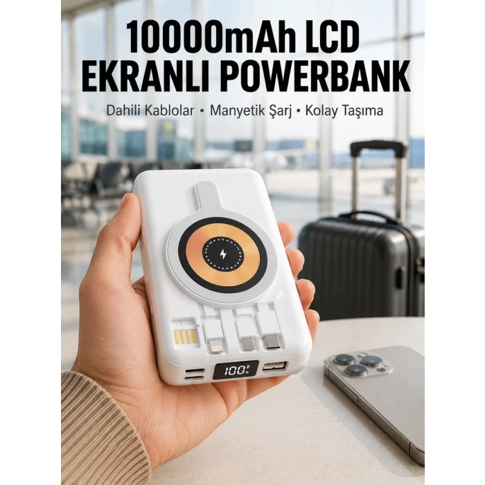 LCD Göstergeli Manyetik Powerbank Type C USB Girişli Yeni Nesil