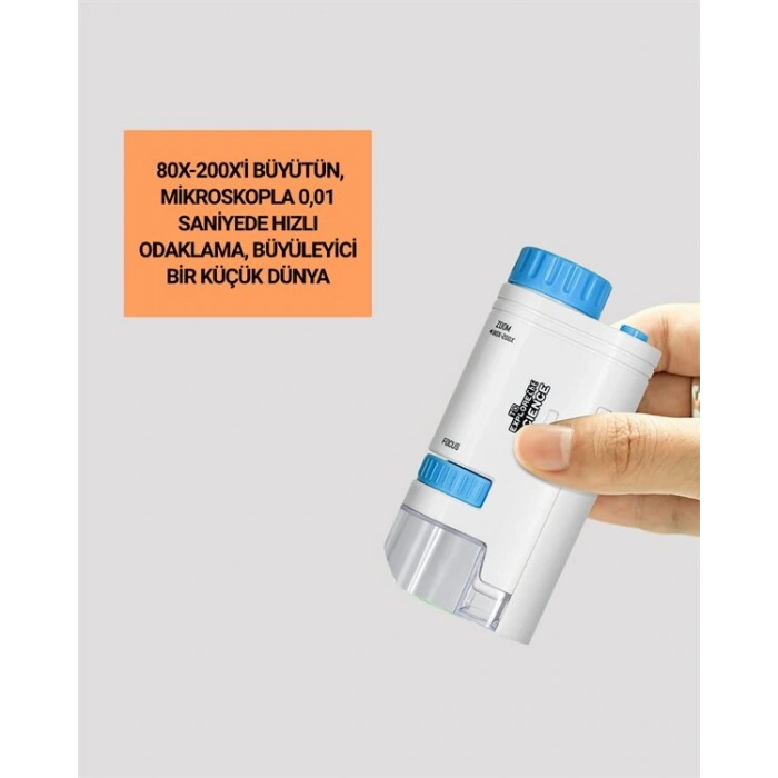 LED Aydınlatmalı 80–200 Kat Büyütmeli Cep Mikroskop