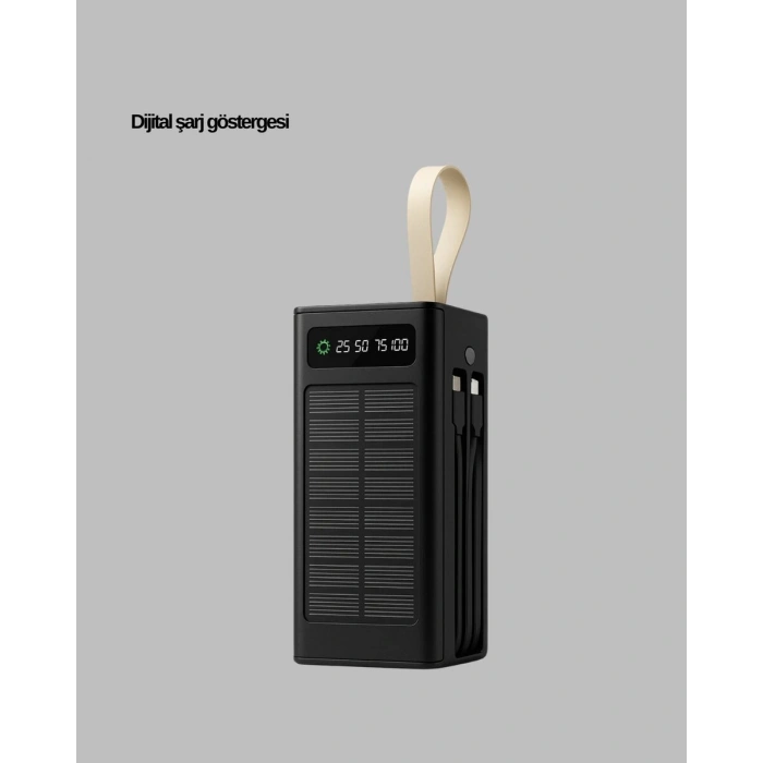 LED Aydınlatmalı Güneş Panelli Powerbank Seyahat ve Kamp İçin