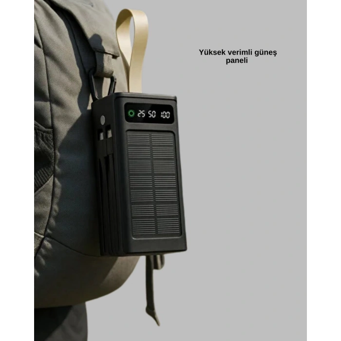 LED Aydınlatmalı Güneş Panelli Powerbank Seyahat ve Kamp İçin