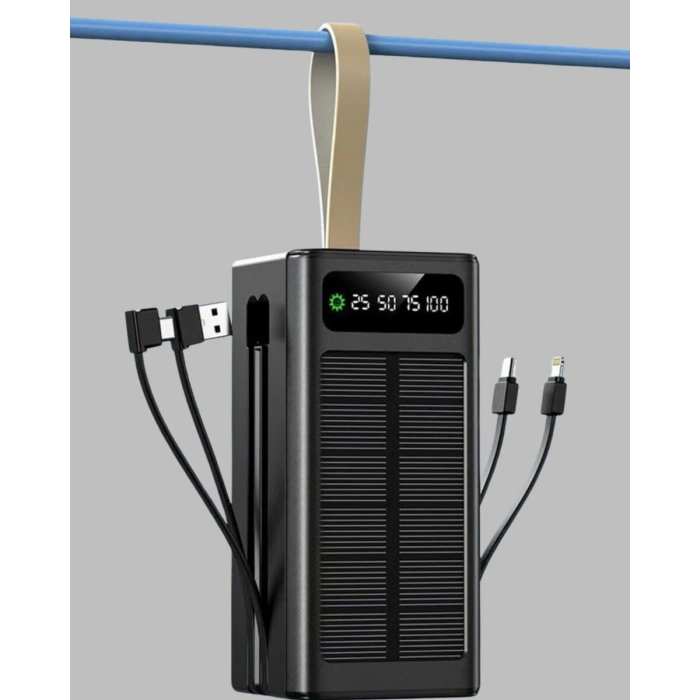 LED Aydınlatmalı Güneş Panelli Powerbank Seyahat ve Kamp İçin