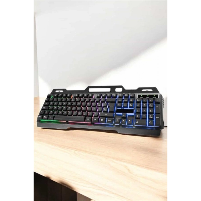 Led Işıklı Oyuncu Klavye Usb Girişli RGB Işıklı Q Klavye Mouse Hediyeli