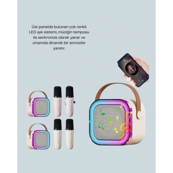 LED Işıklı Taşınabilir Karaoke Hoparlör – USB & AUX Girişli