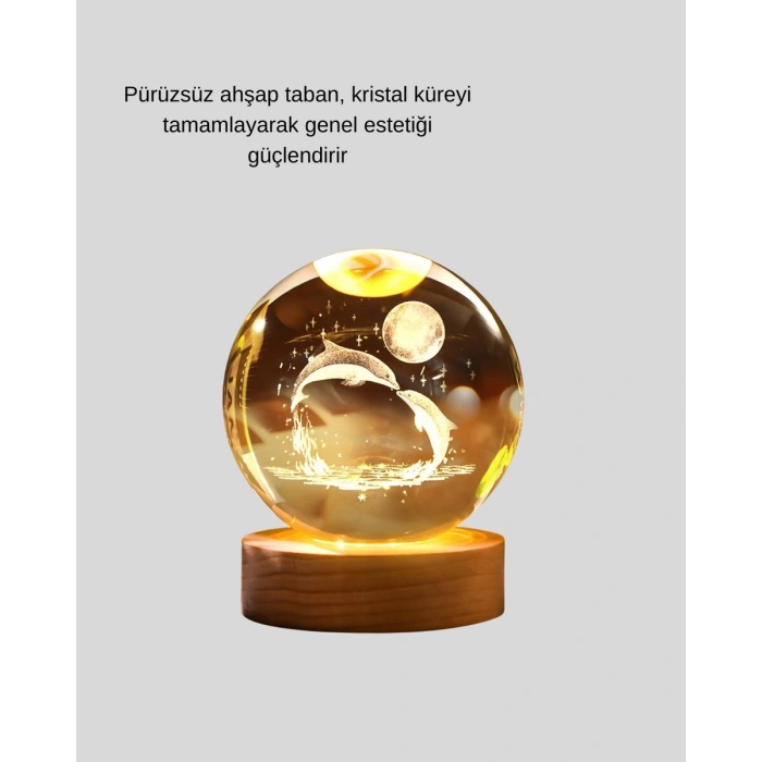 LED Işıklı Yunus Küre Ahşap Standlı Modern Dekoratif Aksesuar