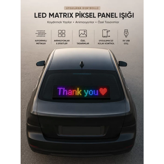 LED Matrix Piksel Panel Işığı USB Uygulama Kontrollü Kaydırmalı Yazı Ekranı