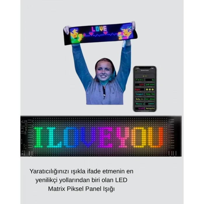 LED Matrix Piksel Panel Işığı USB Uygulama Kontrollü Kaydırmalı Yazı Ekranı