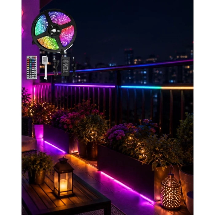 LED Strip RGB 5 Metre Çok Renkli Kumandalı Şerit Led Işık Seti