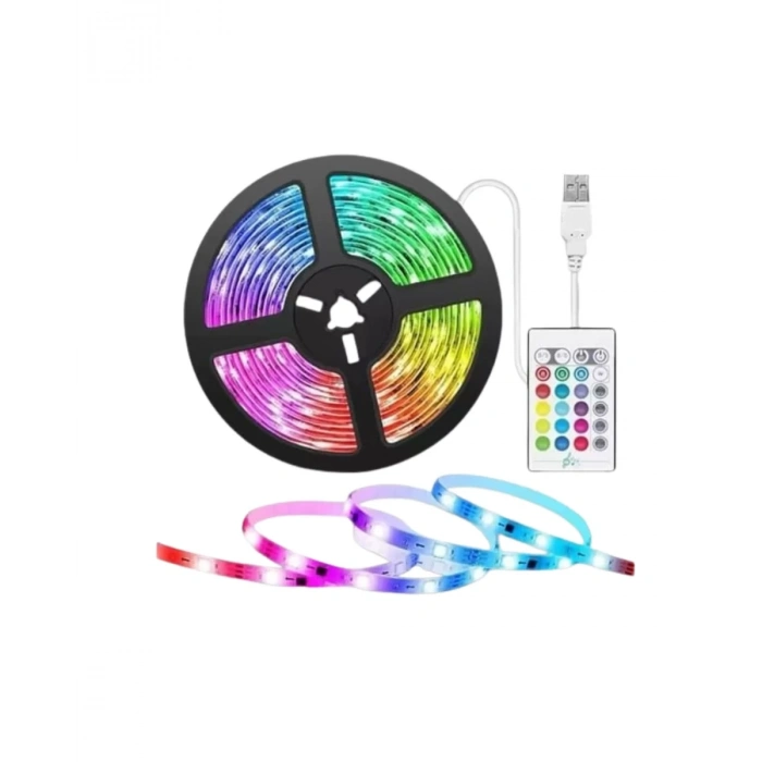 LED Strip RGB 5 Metre Çok Renkli Kumandalı Şerit Led Işık Seti