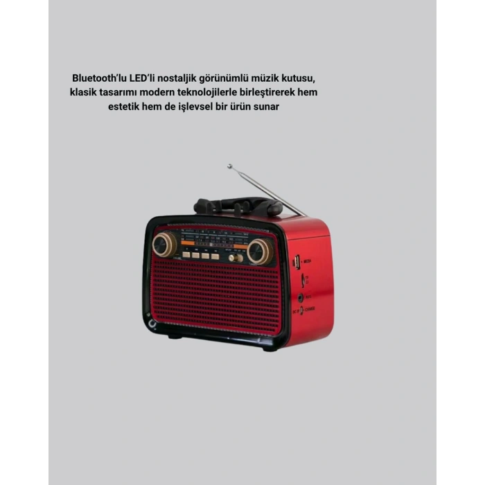 LED’li Nostaljik Bluetooth Hoparlör – Vintage Tasarım Ahşap Doku