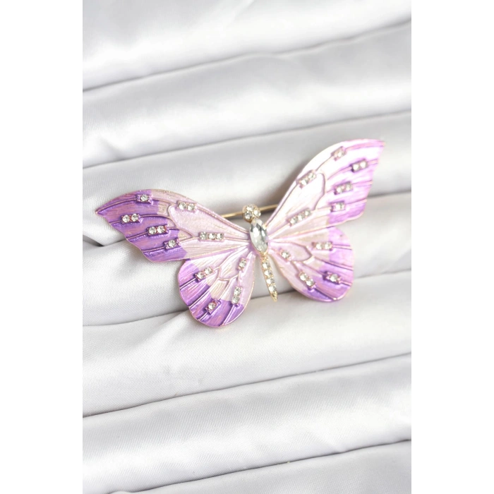 Lila Renk Kelebek Model Broş 5886