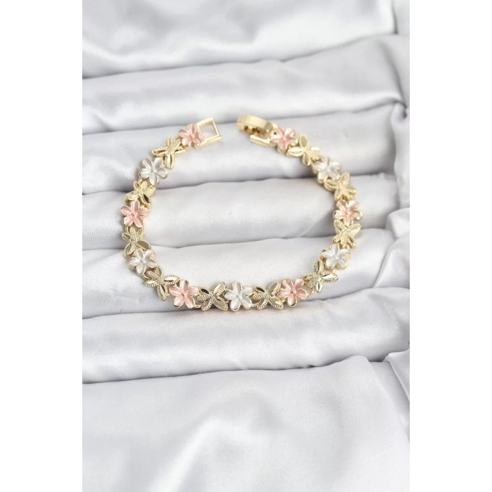 Lotus Model Pirinç Gold ve Pembe Renk Kadın Bileklik - TJ-BB8146
