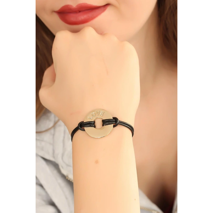 LOVE (Aşık) Siyah Deri İpli Unisex Mood Bileklik 5886
