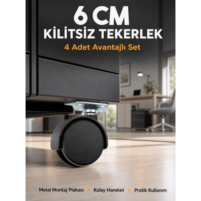 Masa ve Koltuk İçin Kilitsiz Tekerlek Seti 6 cm