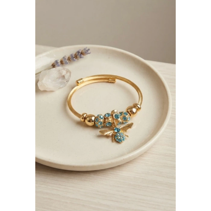 Mavi Arı Model Gold Renk Charm Bileklik TJ-BB8687