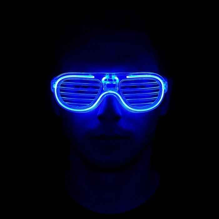 Mavi Led Işıklı Parti Gözlüğü - Neon Glow Gözlük 3 Modlu