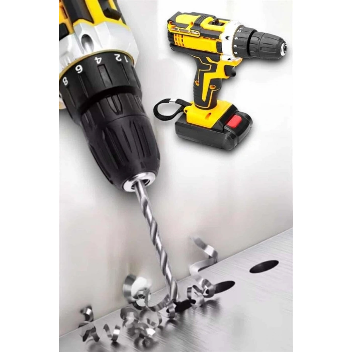 Metal Dişli 24W Akülü Matkap -Çift Bataryalı ve LED Çalışma Işığı ile Tam Set
