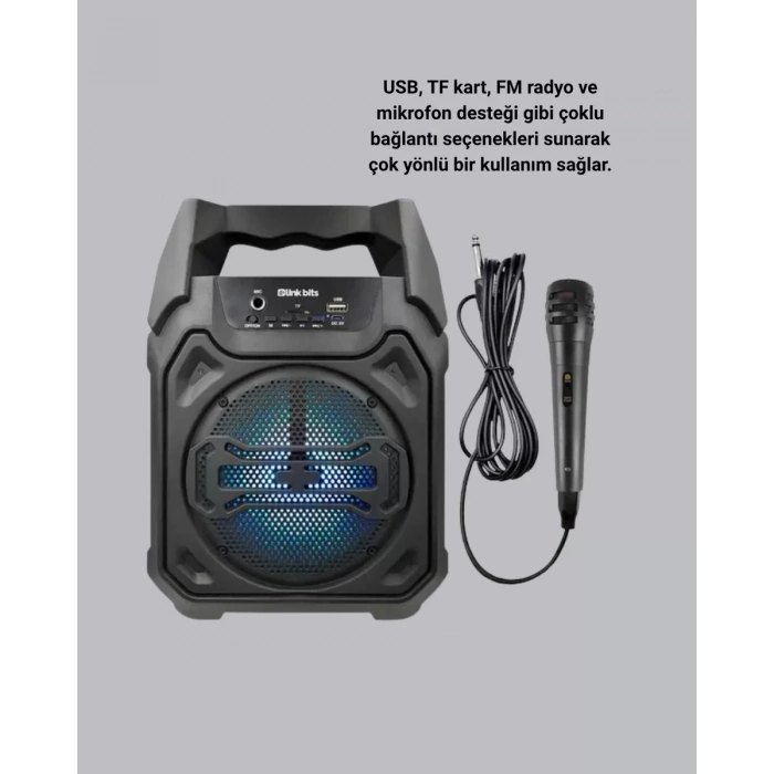 Mikrofonlu Bluetooth Ses Sistemli USB Micro SD FM ve Uzun Pil Ömrü