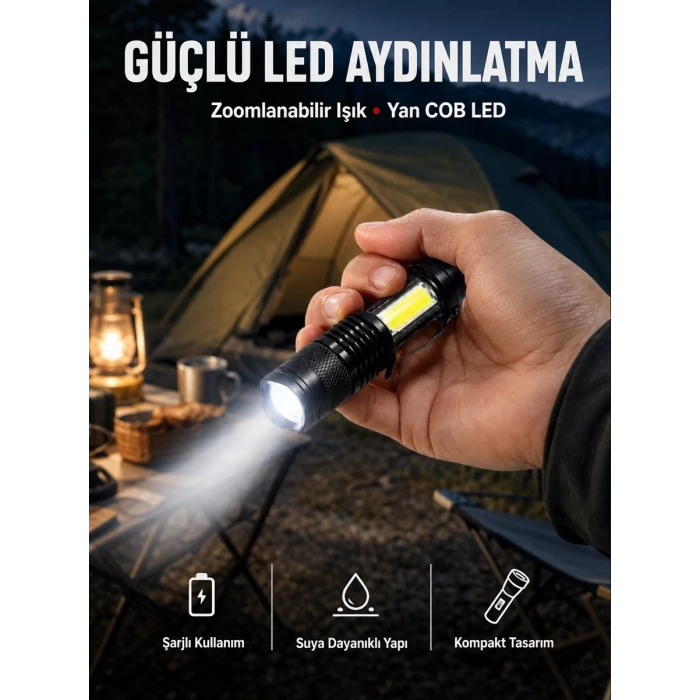 Mini Boy LED El Feneri - 2000 Lümen Su Geçirmez Tasarım Yeni Nesil
