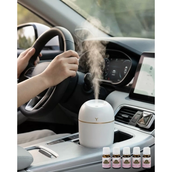 Mini Hava Nemlendirici 5 Esans Hediyeli LED Işıklı Sessiz Çalışan Aromaterapi Difüzörü