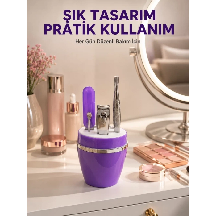 Mor Manikür Pedikür Seti Taşınabilir Kişisel Bakım Kiti