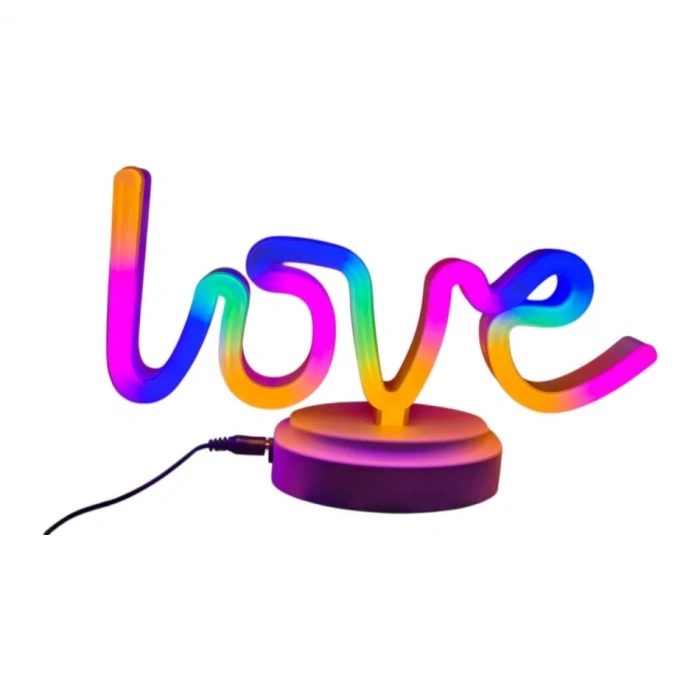 Neon Işıklı Love Yazılı Masa Gece Lambası Pil ve Usb