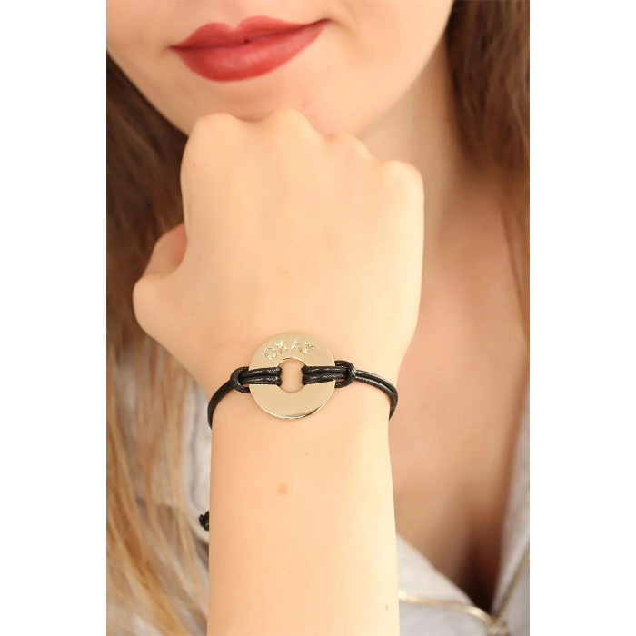 OKAY (İyi) Siyah Deri İpli Unisex Mood Bileklik 5886