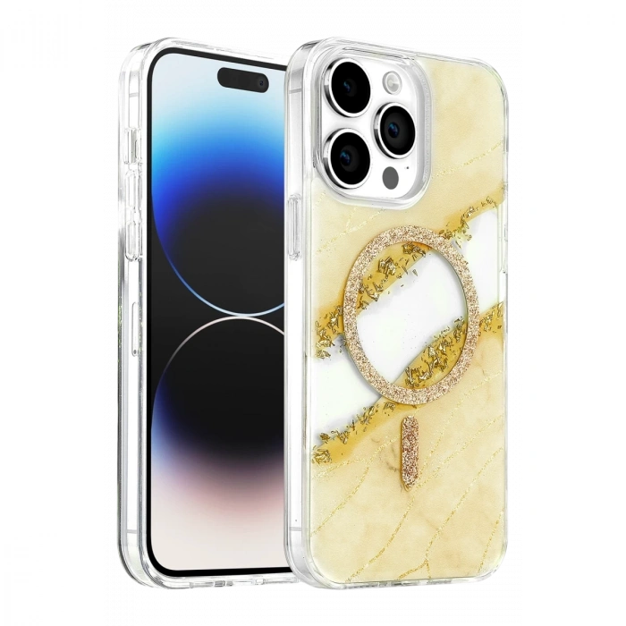 Onegif  İphone 14 Pro Max Lotus Simli Magsafe Kapak - Gümüş