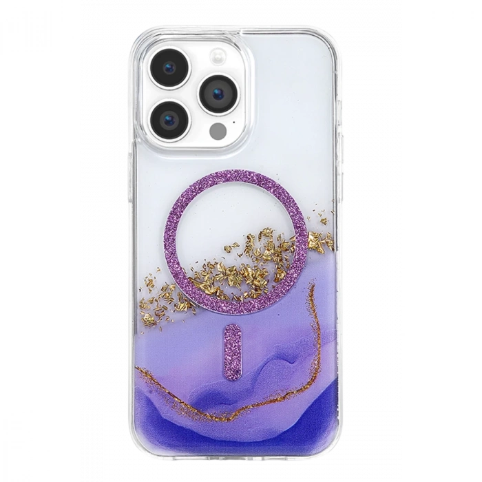 Onegif  İphone 14 Pro Max Lotus Simli Magsafe Kapak - Mor