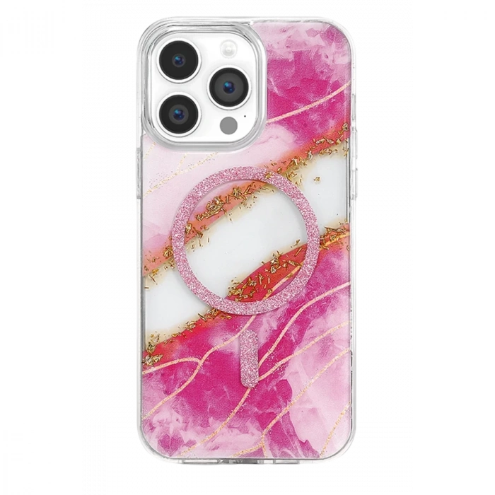 Onegif  İphone 14 Pro Max Lotus Simli Magsafe Kapak - Pembe