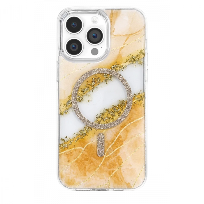 Onegif  İphone 14 Pro Max Lotus Simli Magsafe Kapak - Turuncu