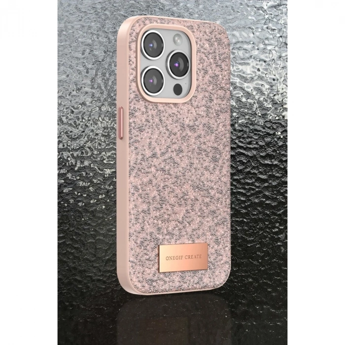 Onegif  İphone 15 Bright Simli Kapak - Pembe