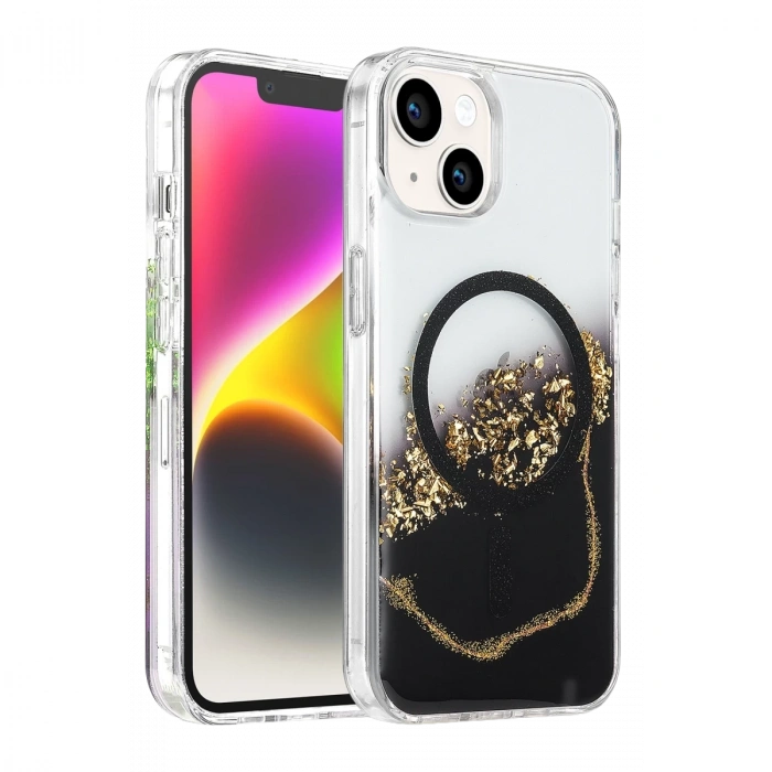 Onegif  İphone 15 Lotus Simli Magsafe Kapak - Siyah