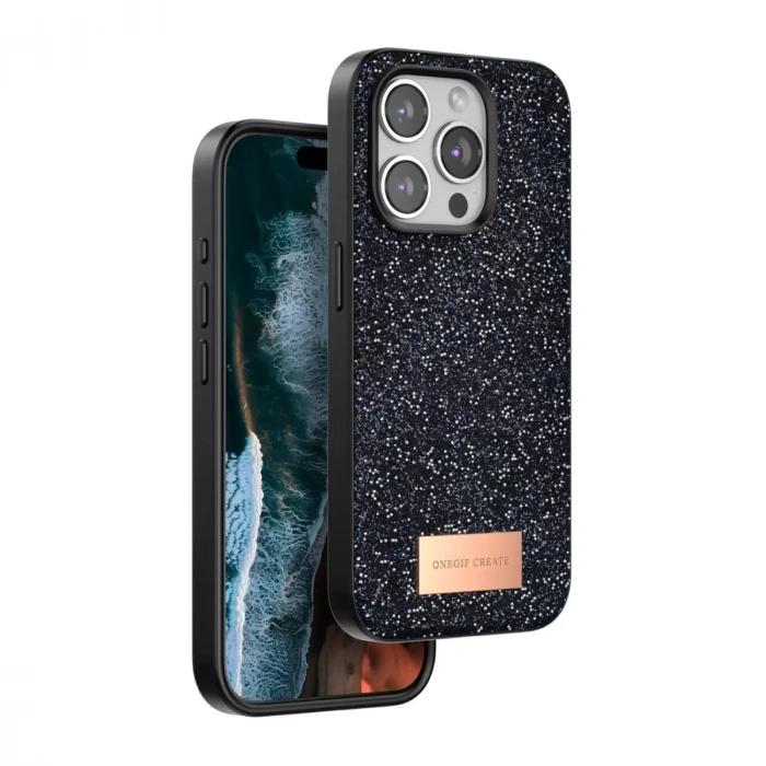 Onegif  İphone 15 Pro Max Bright Simli Kapak - Siyah