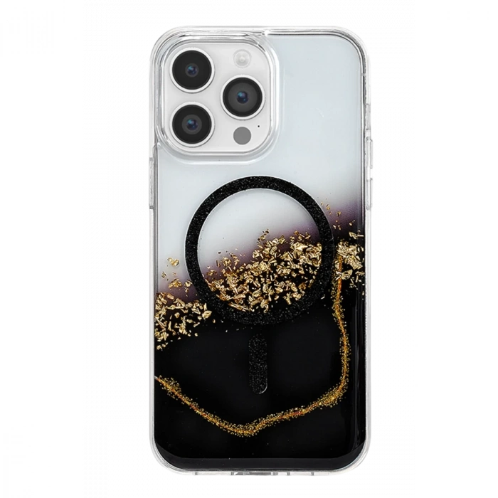 Onegif  İphone 15 Pro Max Lotus Simli Magsafe Kapak - Siyah