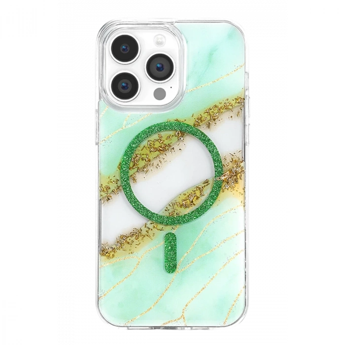 Onegif  İphone 15 Pro Max Lotus Simli Magsafe Kapak - Yeşil