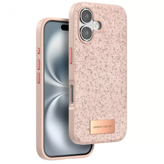 Onegif  İphone 16 Bright Simli Kapak - Pembe