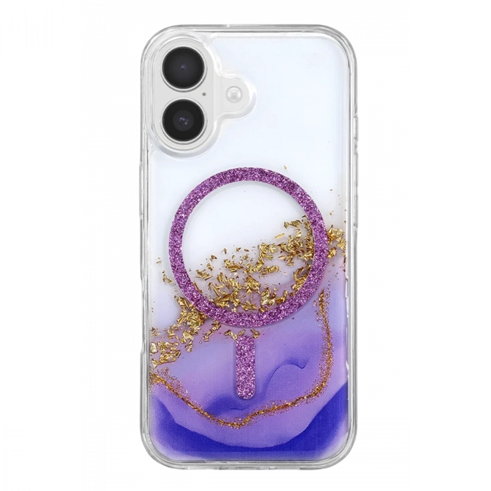 Onegif  İphone 16 Lotus Simli Magsafe Kapak - Mor