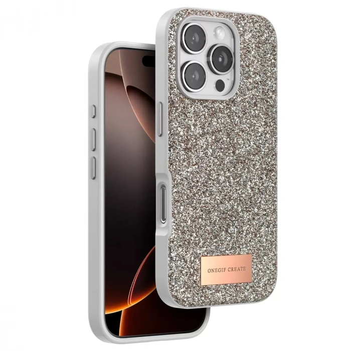 Onegif  İphone 16 Pro Bright Simli Kapak - Çöl Titanyum